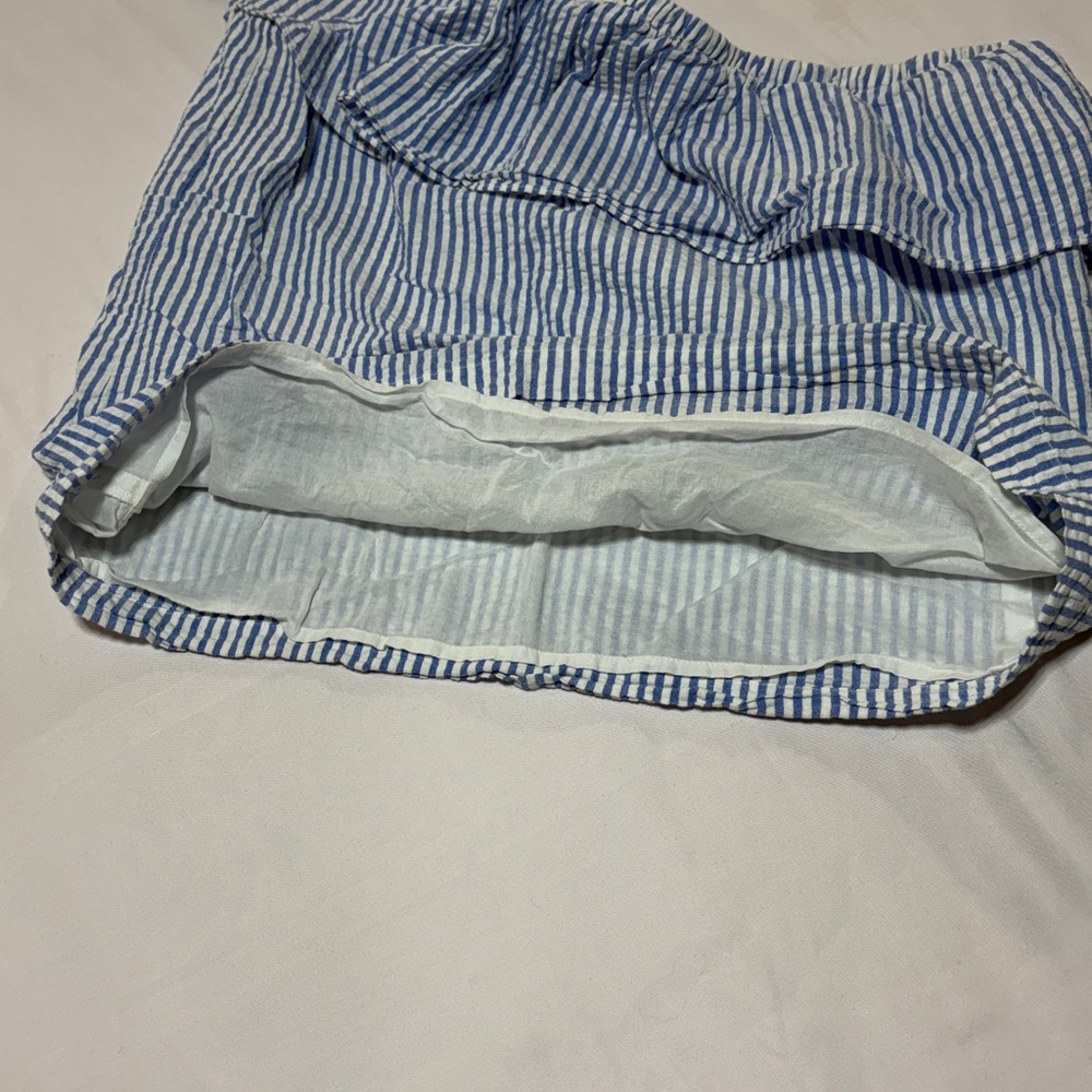 Vineyard Vines Blue Seersucker One Shoulder Ruffle Top Size 8 - Picture 3 of 9